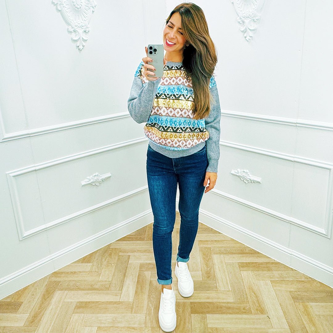 Trui Sequin Grijs - BlushFashionstore