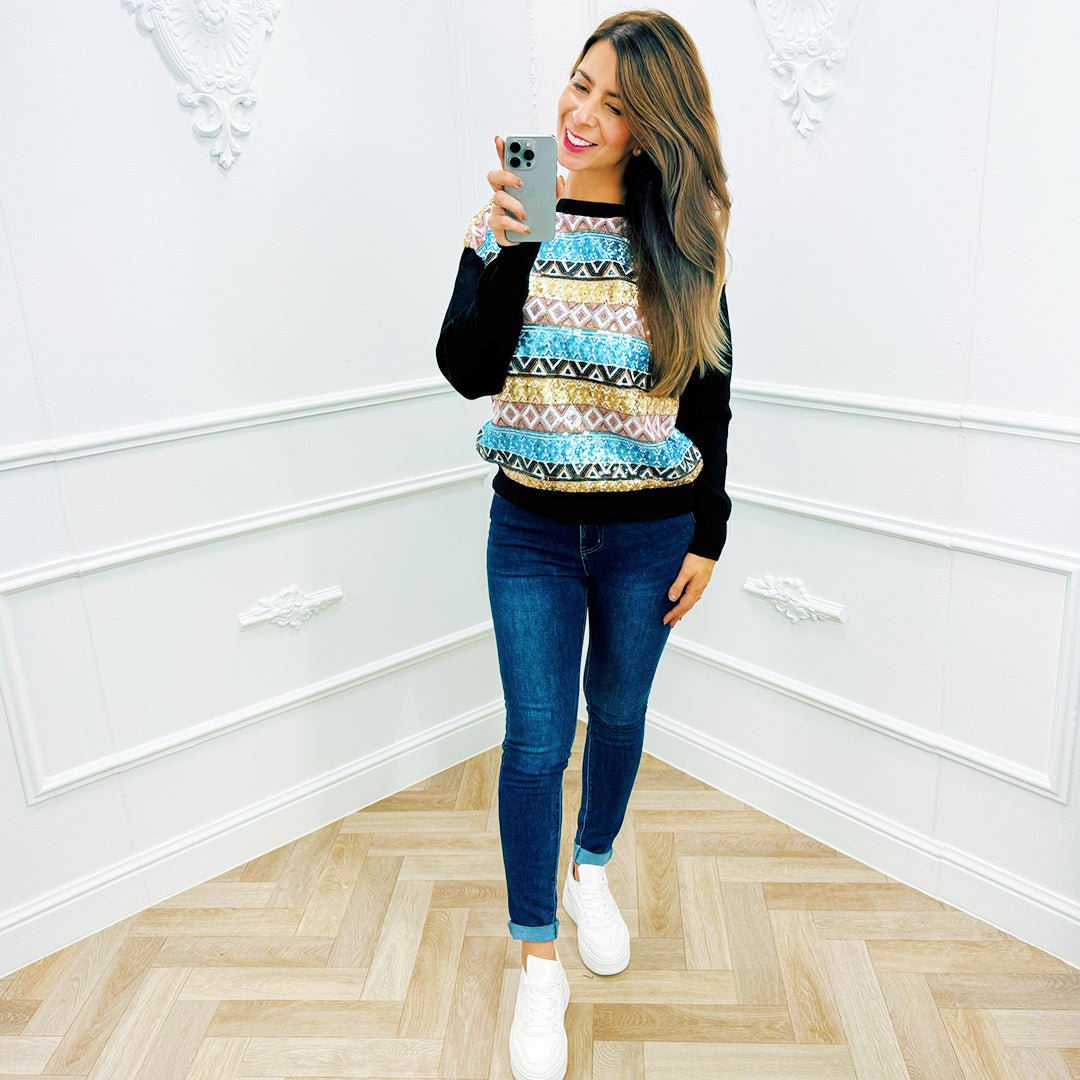 Trui Sequin Zwart - BlushFashionstore