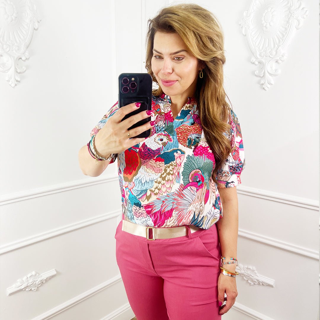 Vogelprint Blouse Roze - BlushFashionstore