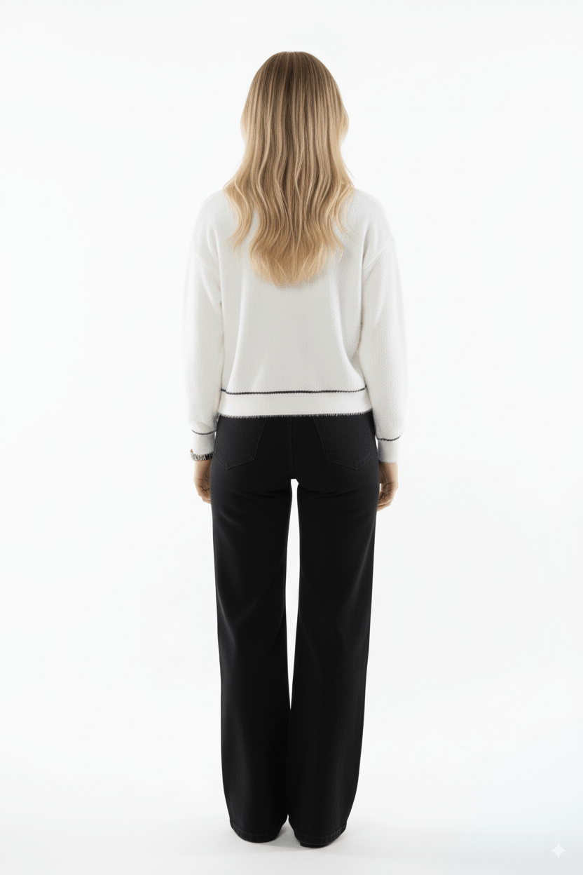 Wit Vest met Zwarte Bies en Luxe Knopen - BlushFashionstore