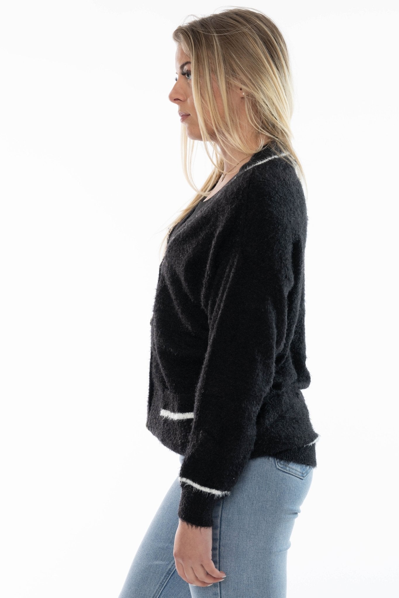 Zwart Vest met Witte Bies en Zakdetails - BlushFashionstore