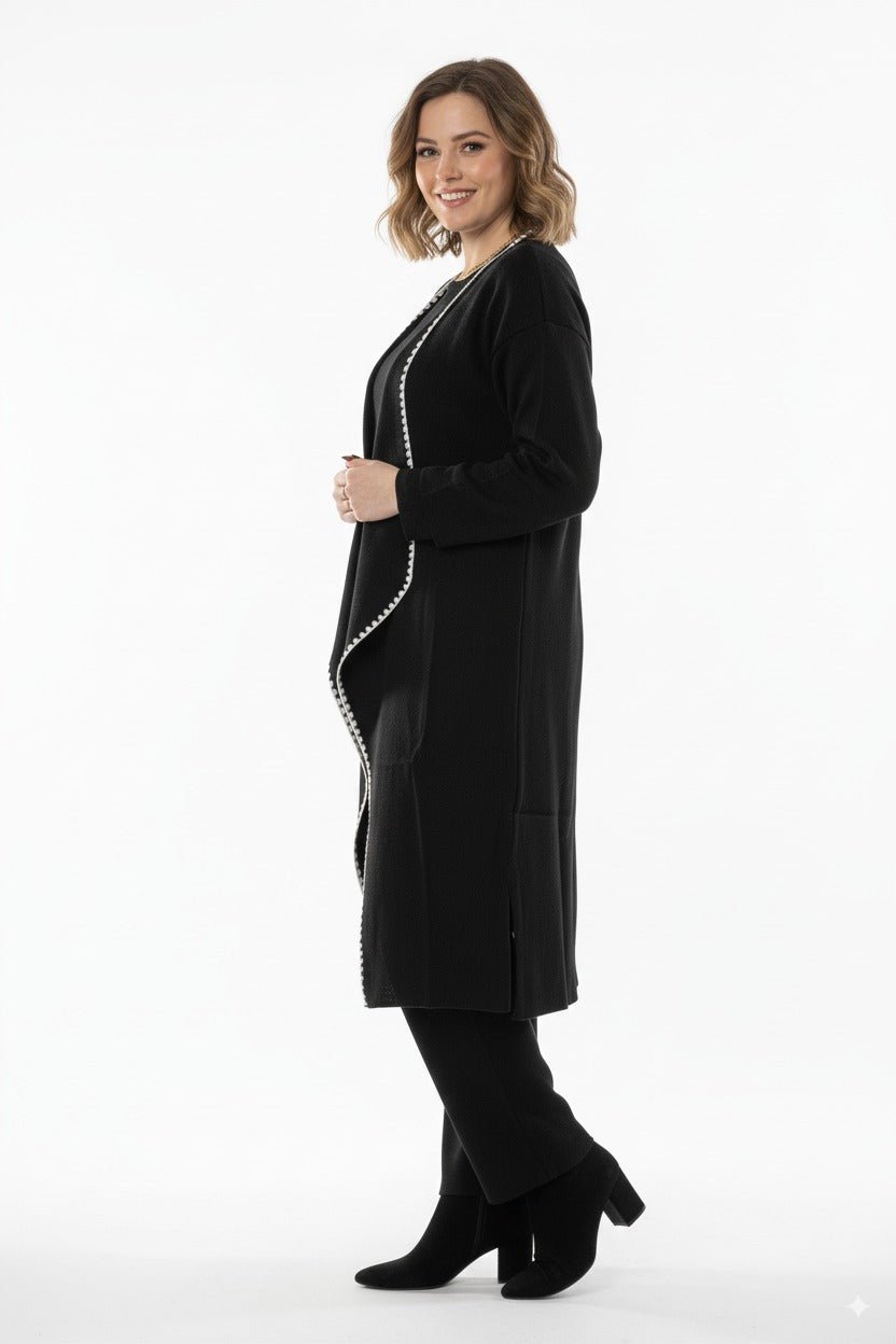 Zwarte 3 - Delige Dames Lounge Set Cardigan, Trui & Broek - BlushFashionstore