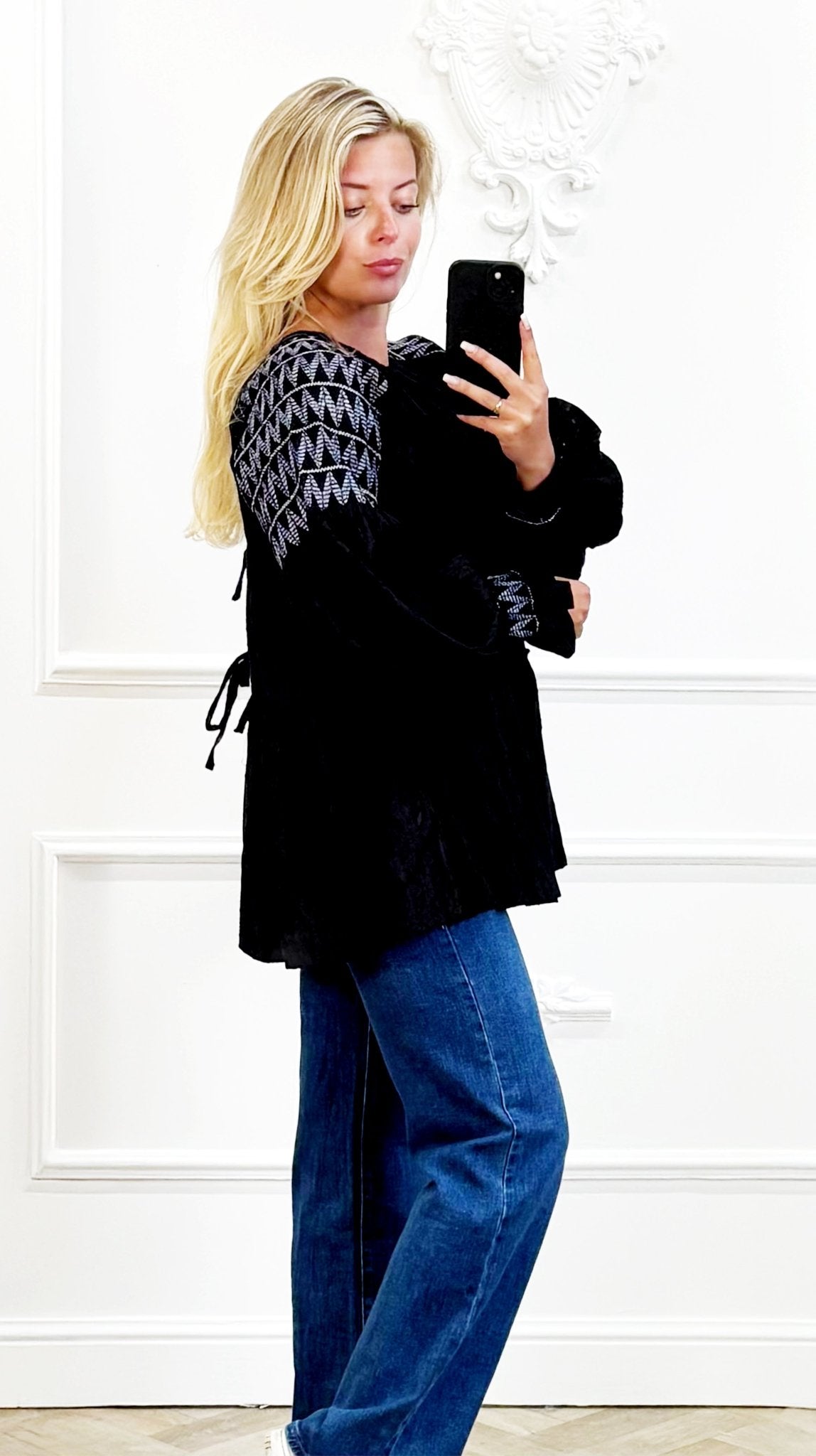 Zwarte katoenen top met strik - BlushFashionstore