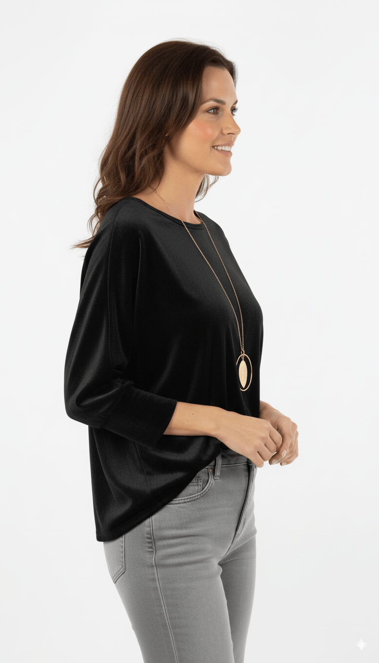 Zwarte Trui Dames – Losvallende Zachte Trui met Ronde Hals - BlushFashionstore