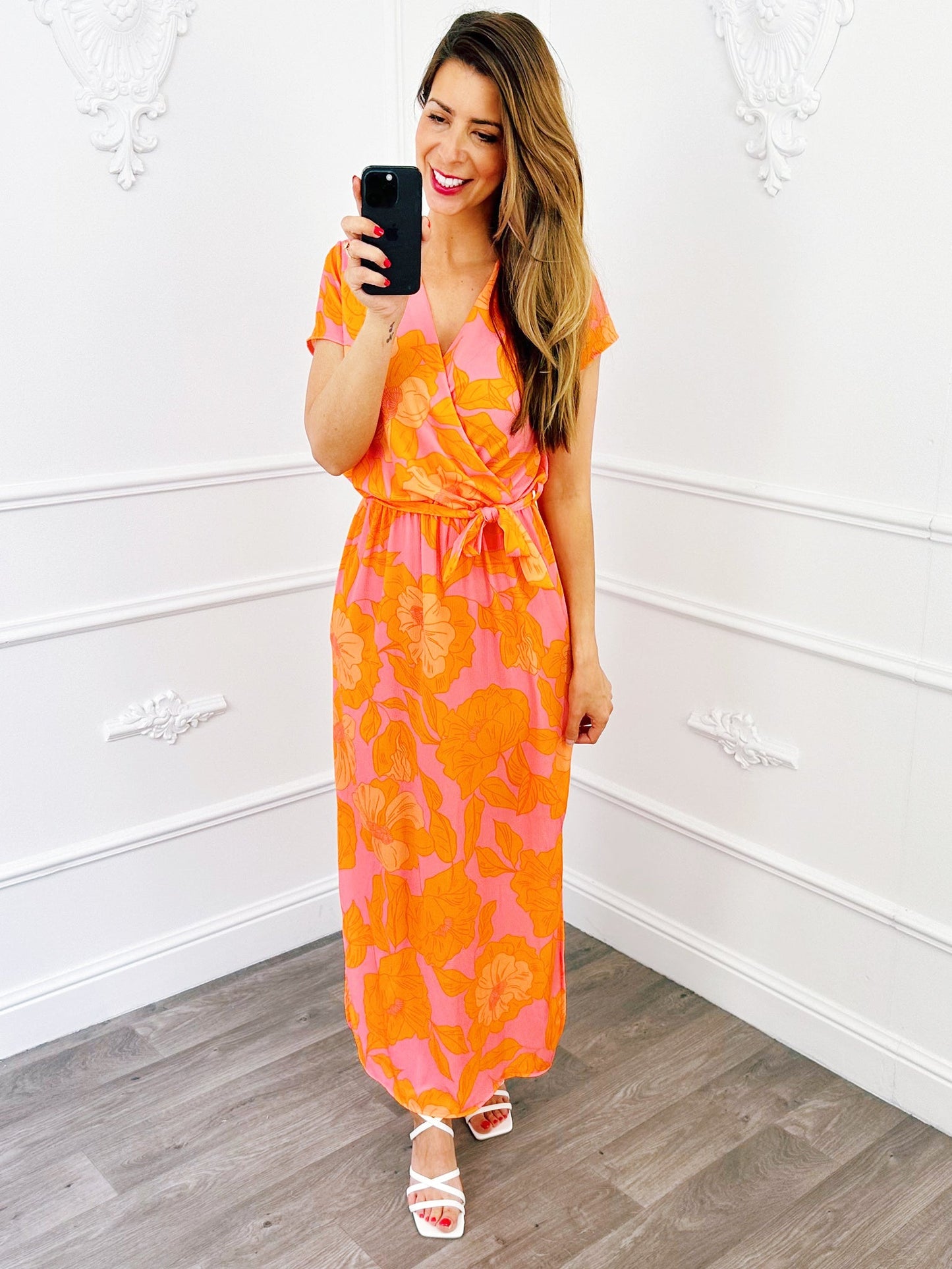 Maxi Flower Dress Oranje - BlushFashionstore