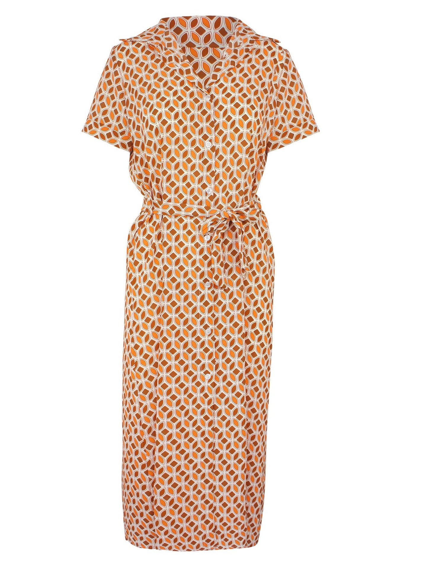 Print Blouse Dress Lang Oranje - BlushFashionstore