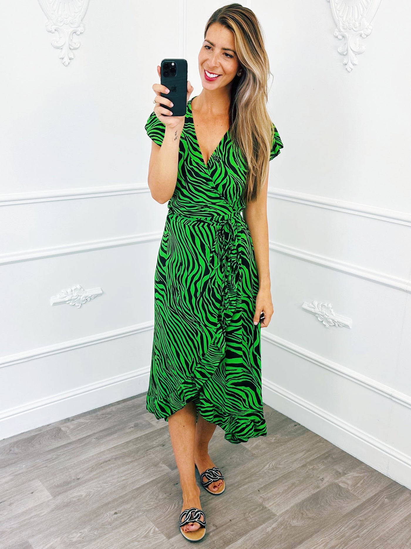 Wikkel Jurk Zebra Groen