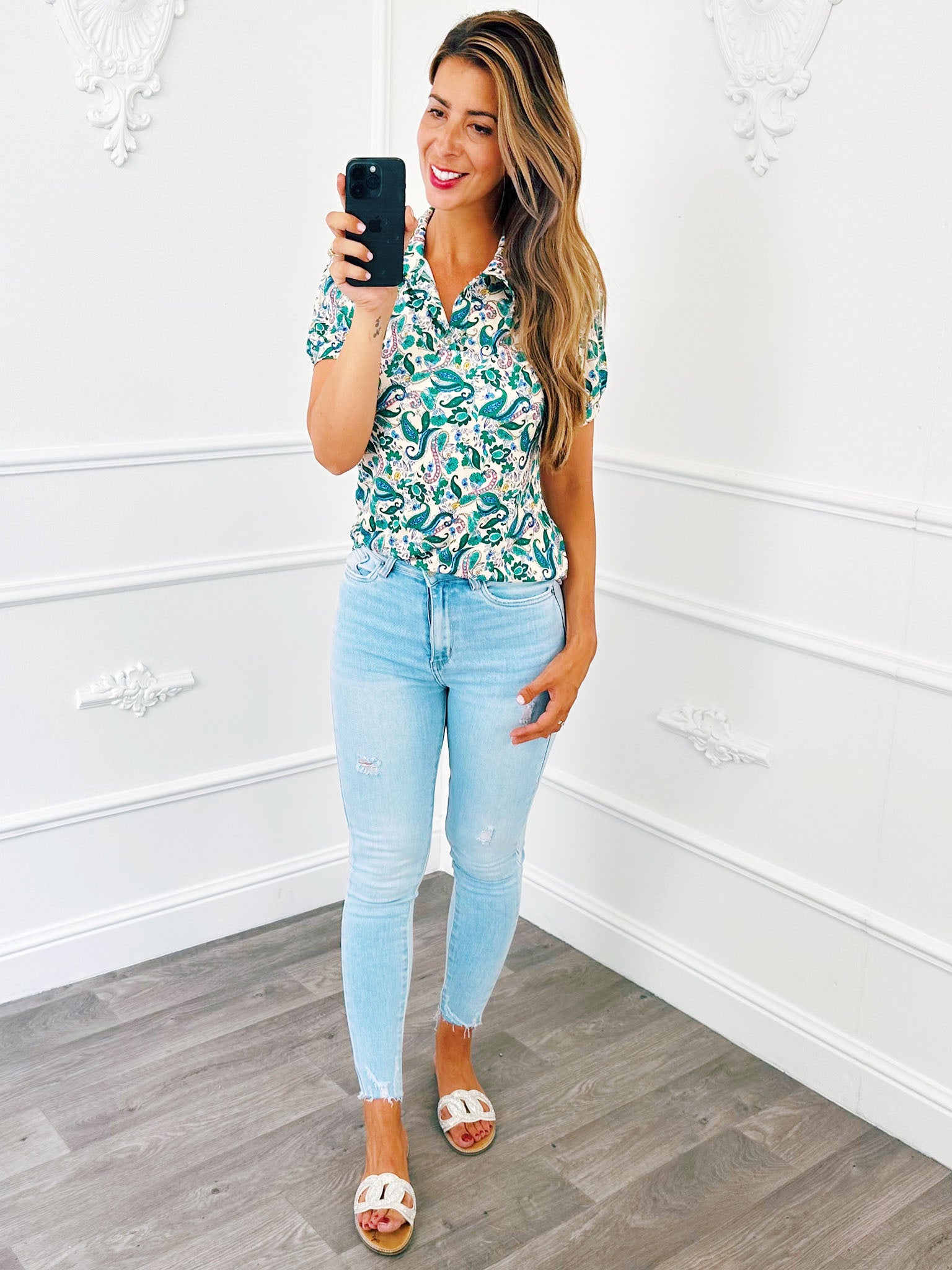 Paisley V Top Groen