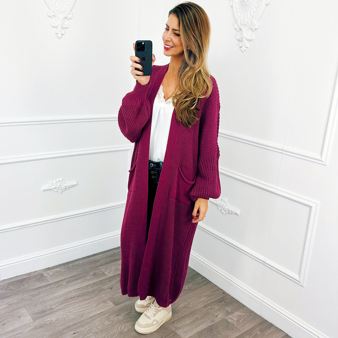 Knitted Maxi Cardigan Aubergine