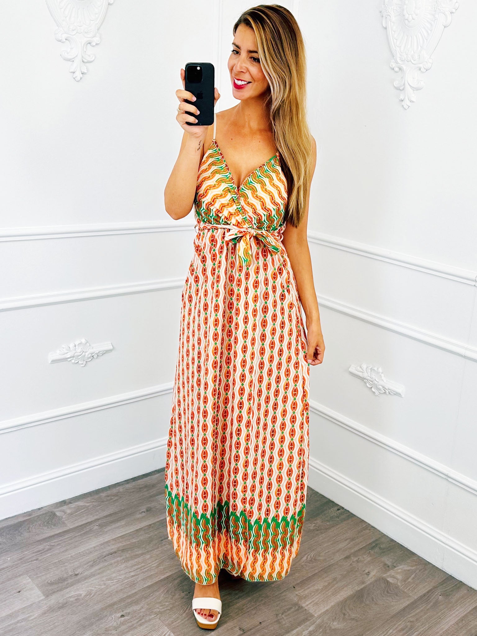 Spaghetti Maxi Jurk Print Groen