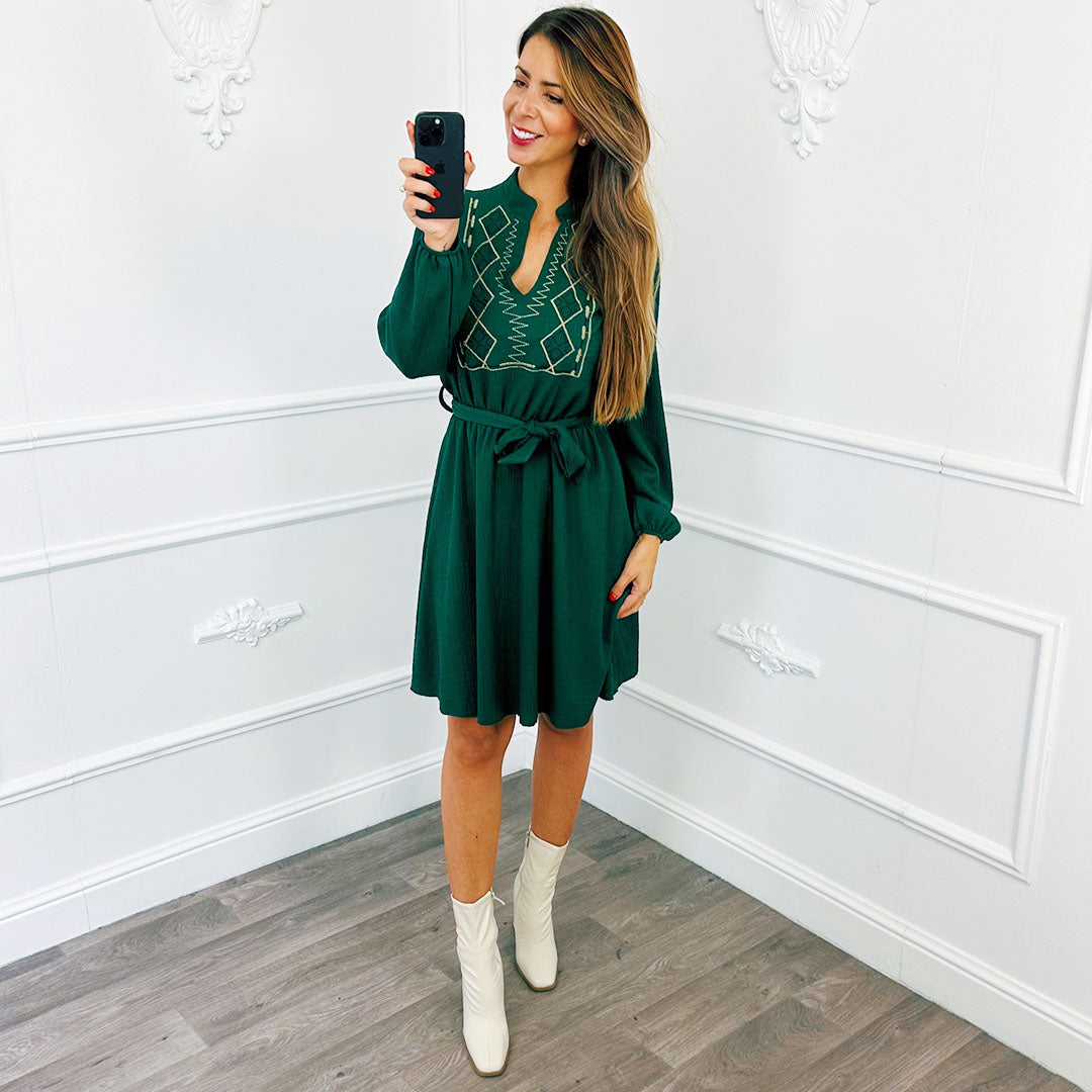 Jurk Smocked Aztec Smaragd