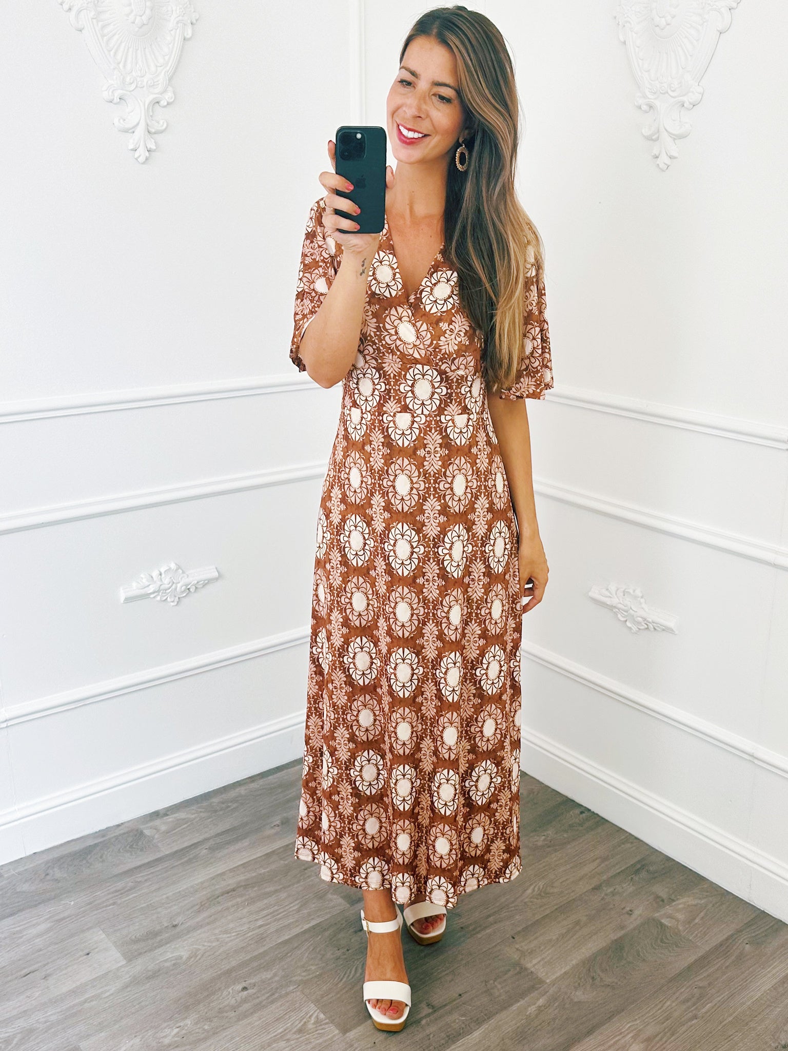 Dress Travel Print Camel