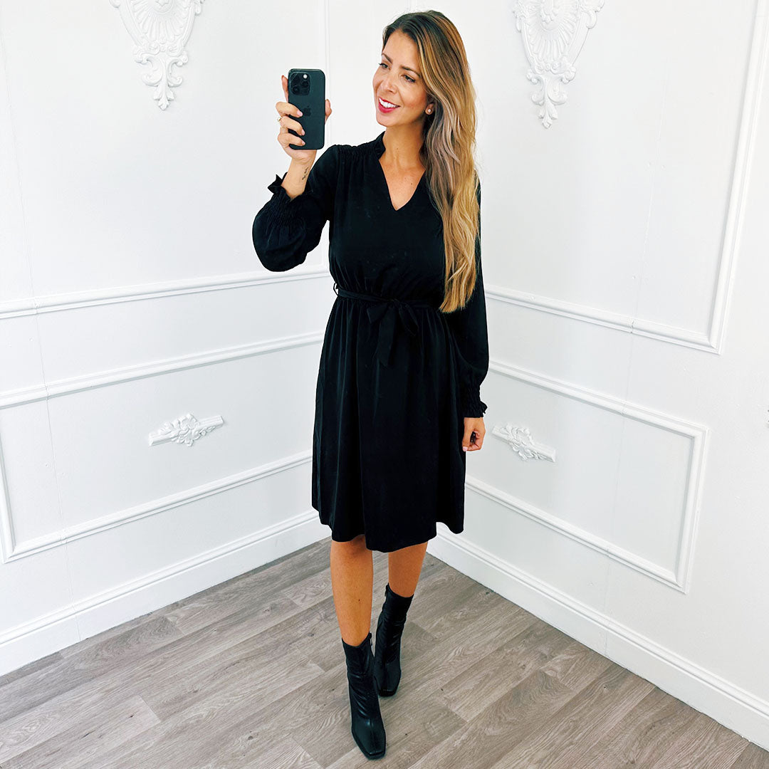 Robe Basique Smockée Noir