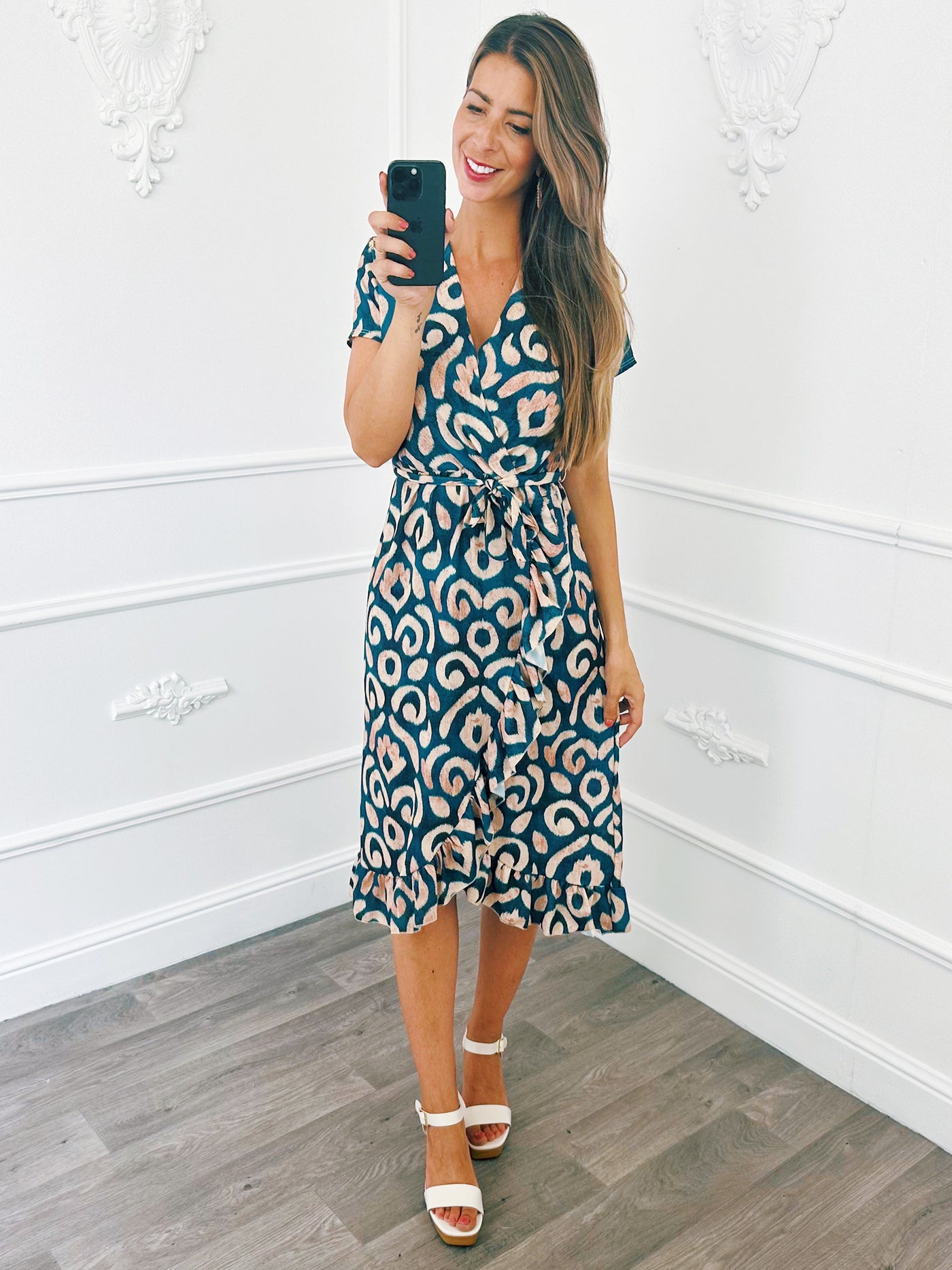 Ruffel Jurk Swirl Blauw