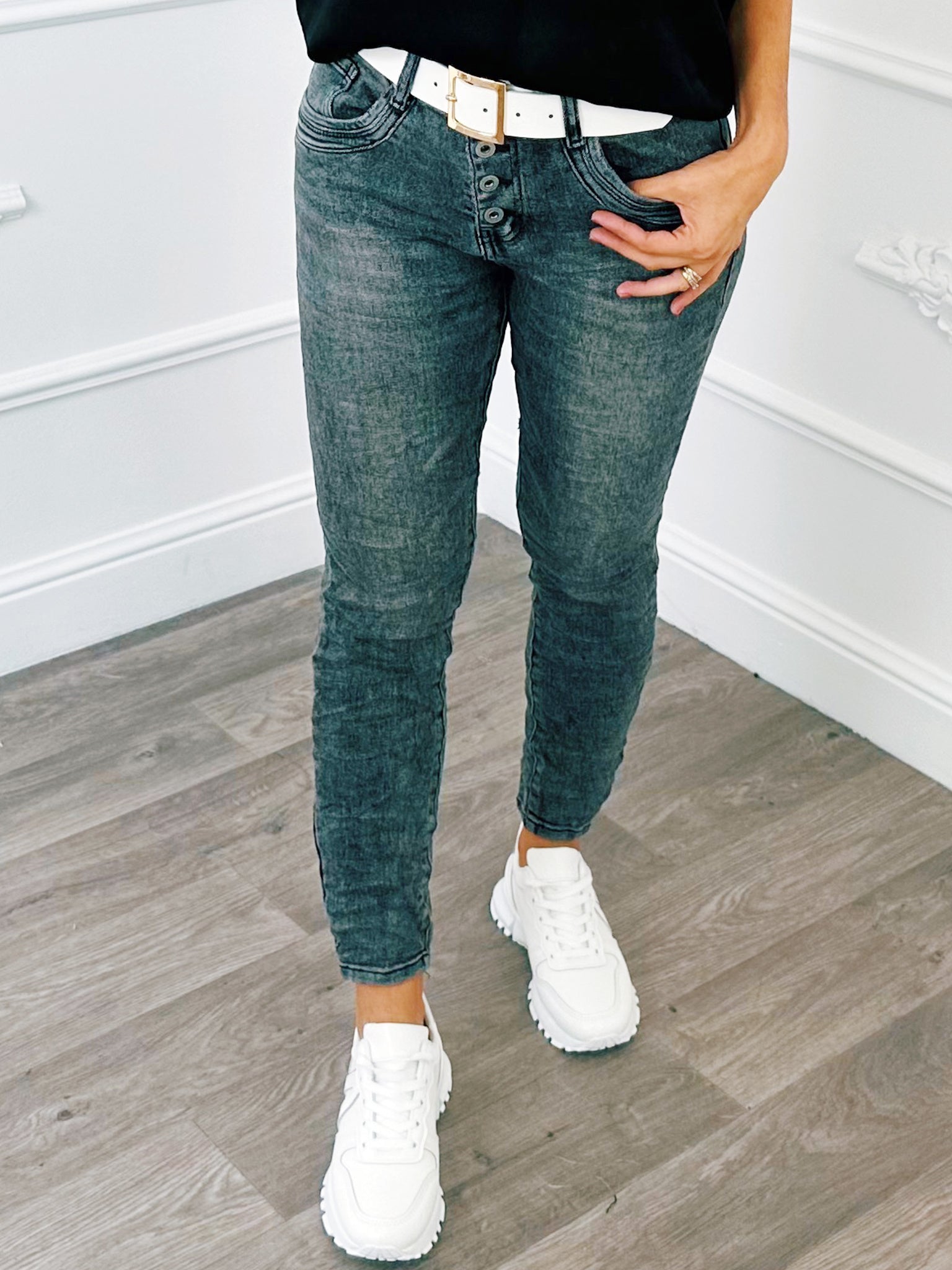 Jeans Button Grijs