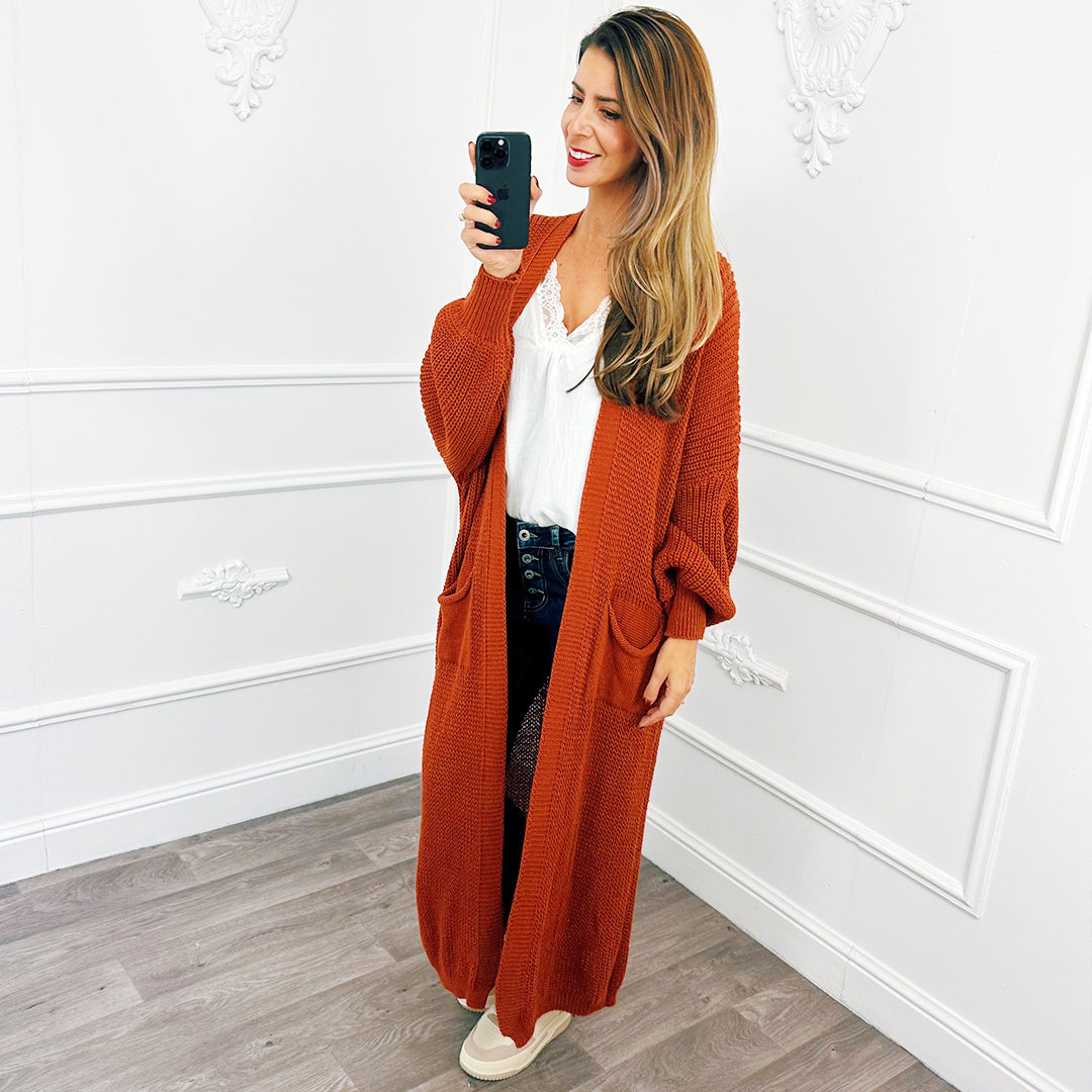 Knitted Maxi Cardigan Terracotta