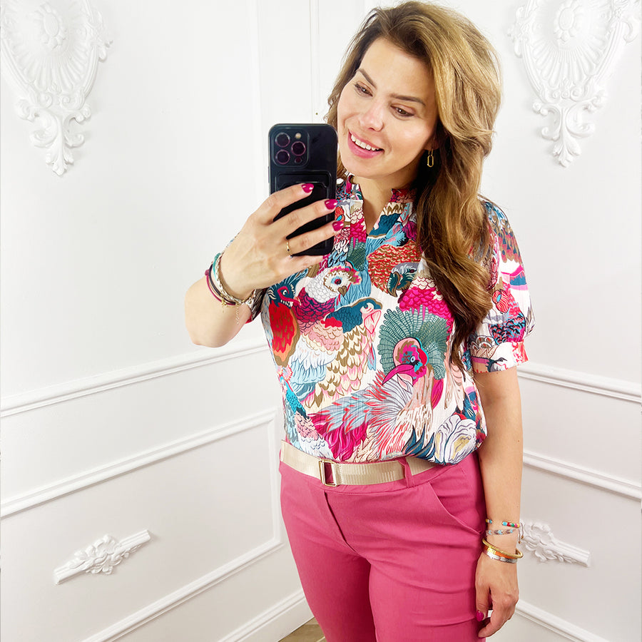 Vogelprint Blouse Roze
