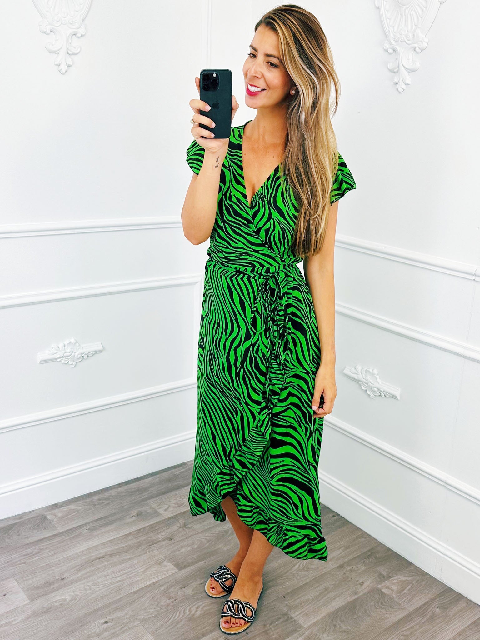 Wikkel Jurk Zebra Groen