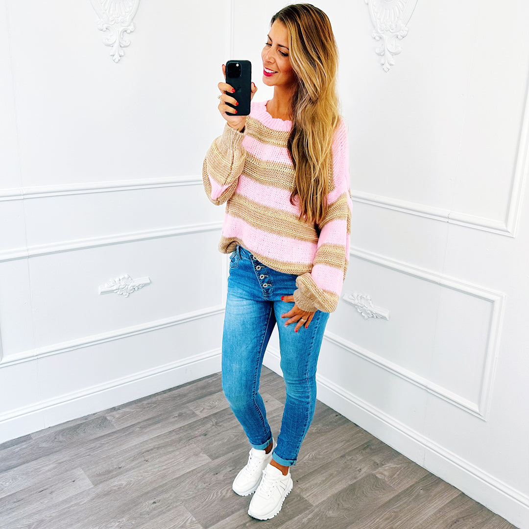 Trui Streep Lurex Roze