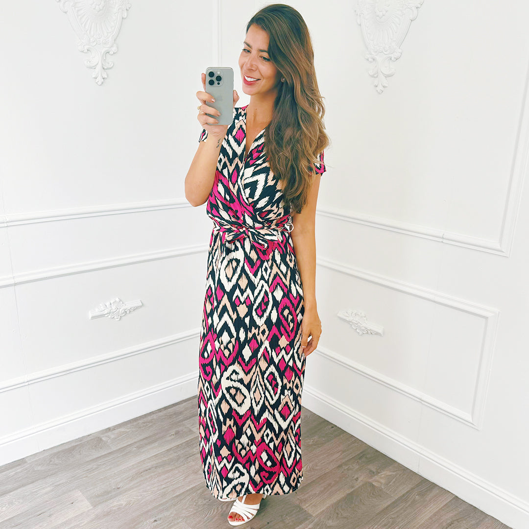 Classy Print Jurk Fuchsia