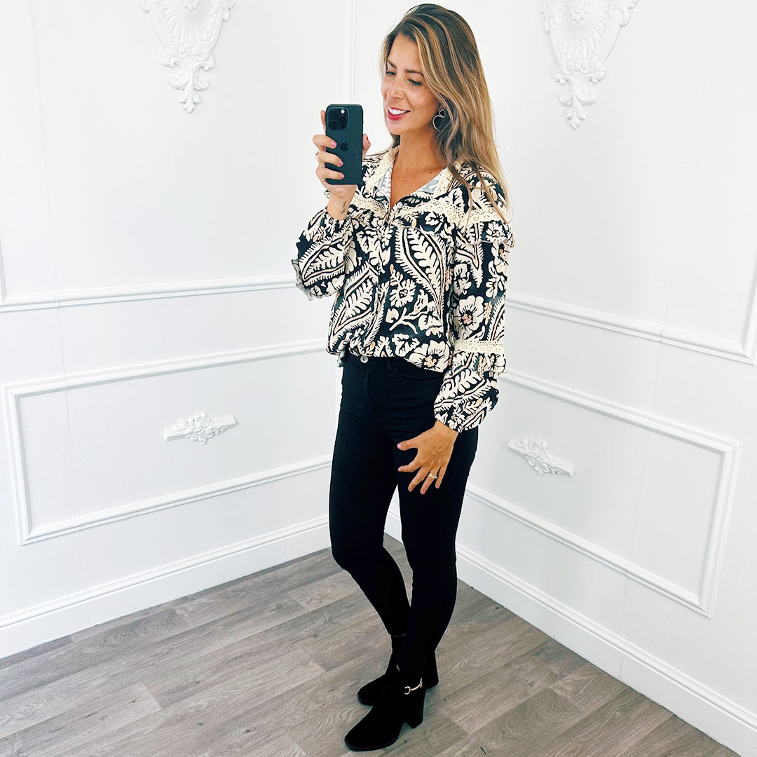 Blouse Kant Print Beige