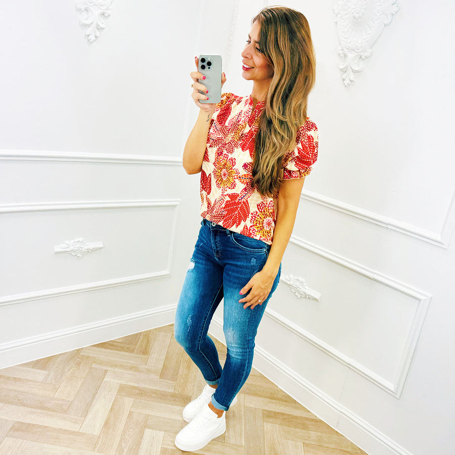 Pofmouw Top Flower Rood