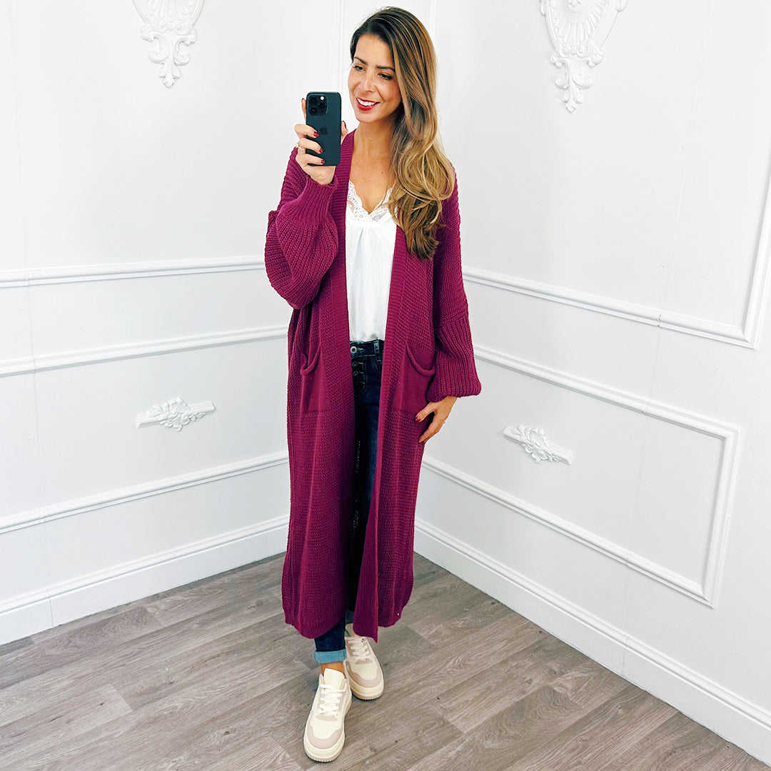 Gebreid Maxi Vest Aubergine