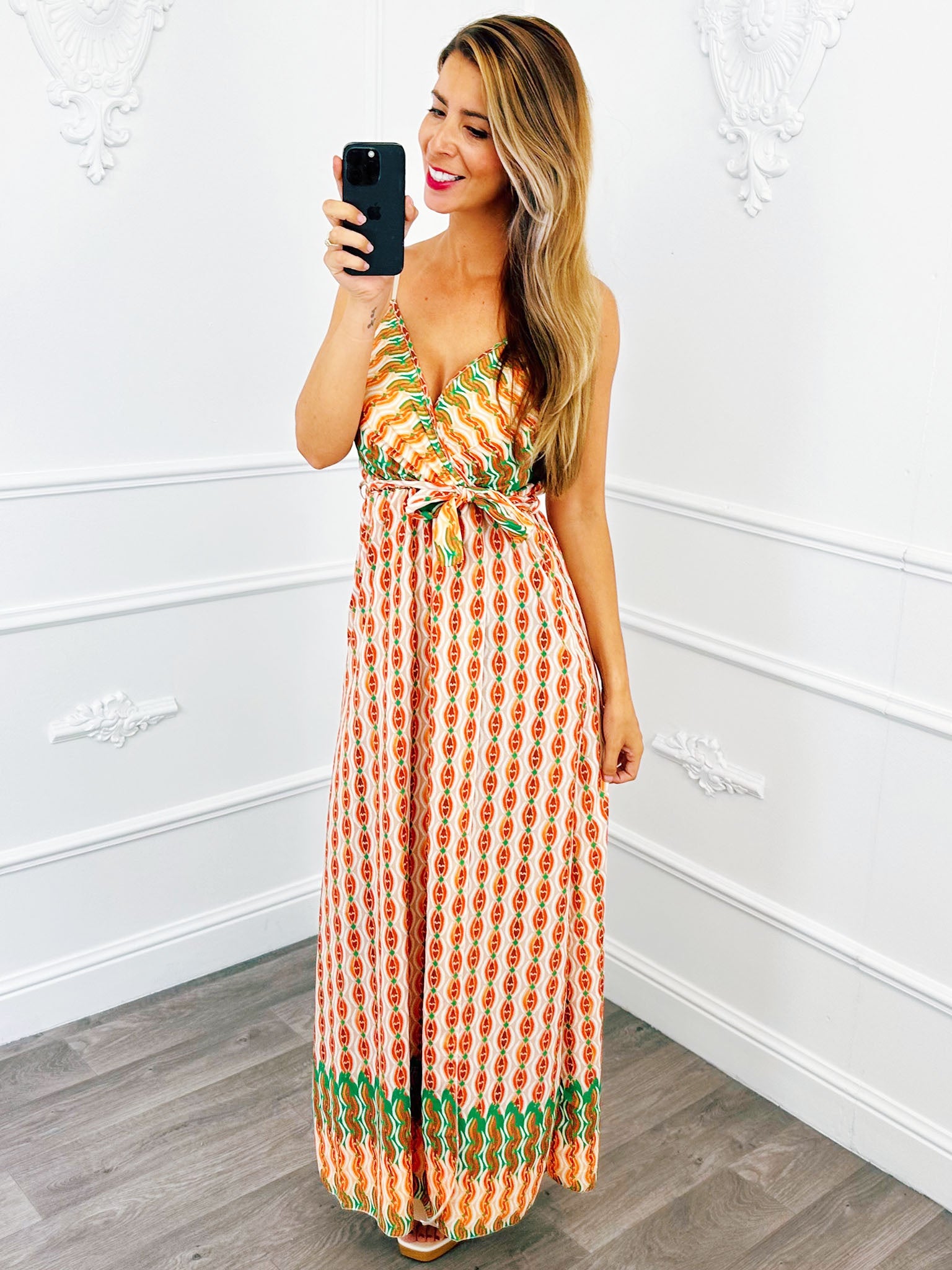 Spaghetti Maxi Jurk Print Groen