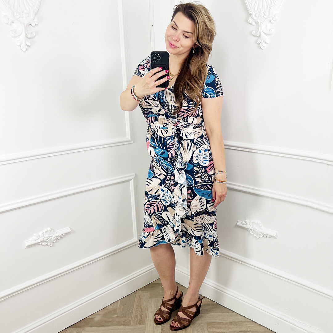 Bladprint jurk Blauw