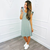 Stripe Ruffle Dress Green