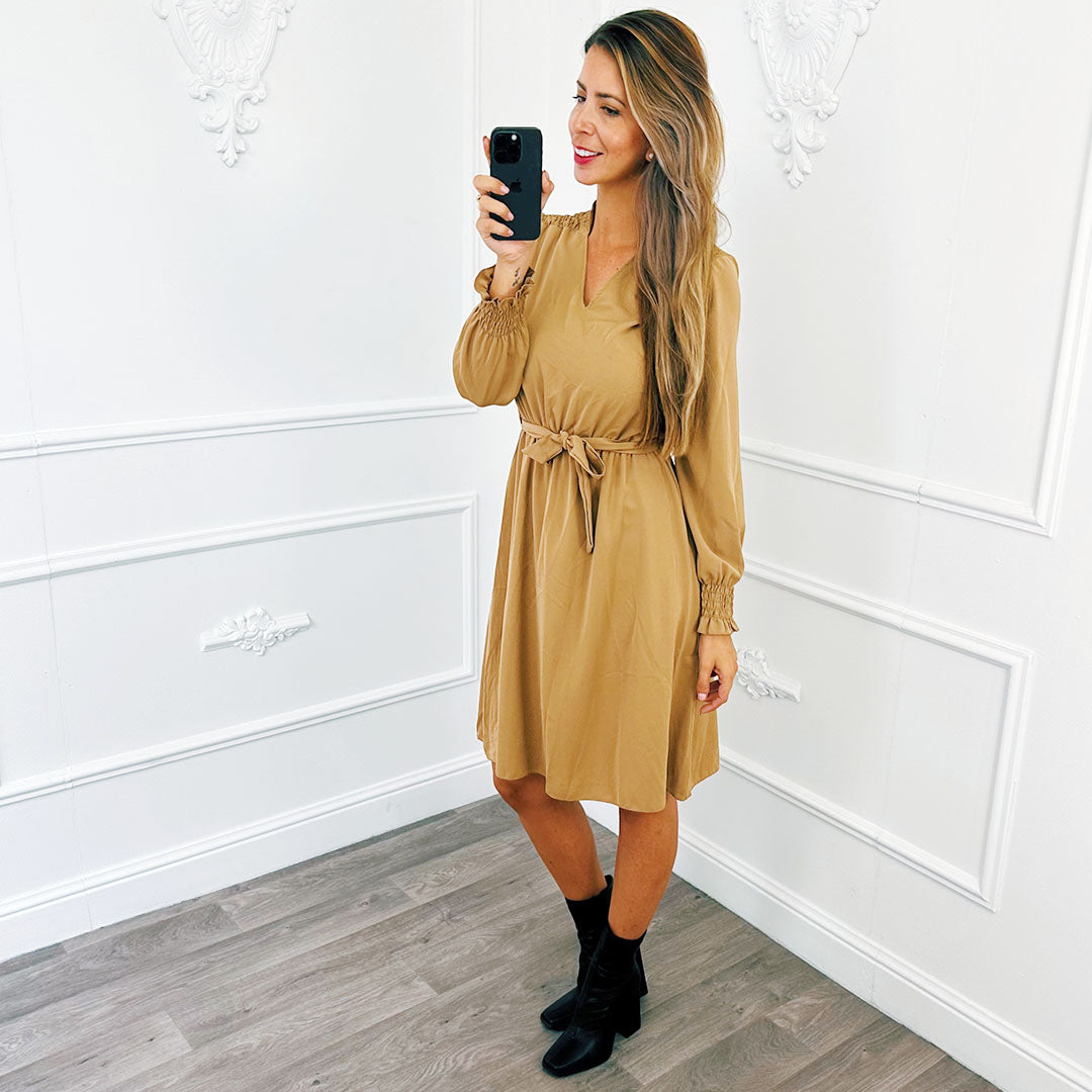 Dress Basic Smocked Camel