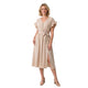 Liv Midi Jurk met Ruches en Knopen Beige
