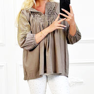 Katoenen blouse met borduursel kaki"