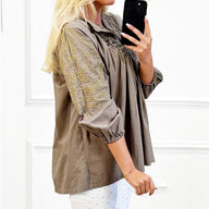 Katoenen blouse met borduursel kaki"