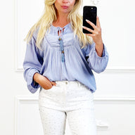 Boho Blouse Met Kwastje Blauw