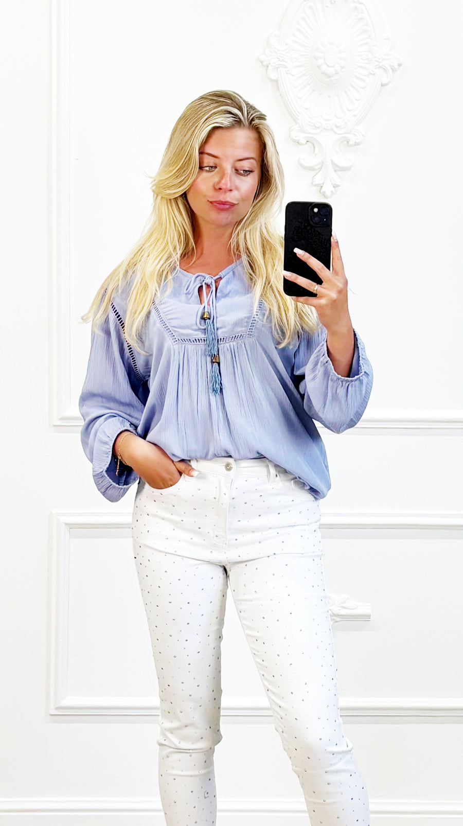 Boho Blouse Met Kwastje Blauw