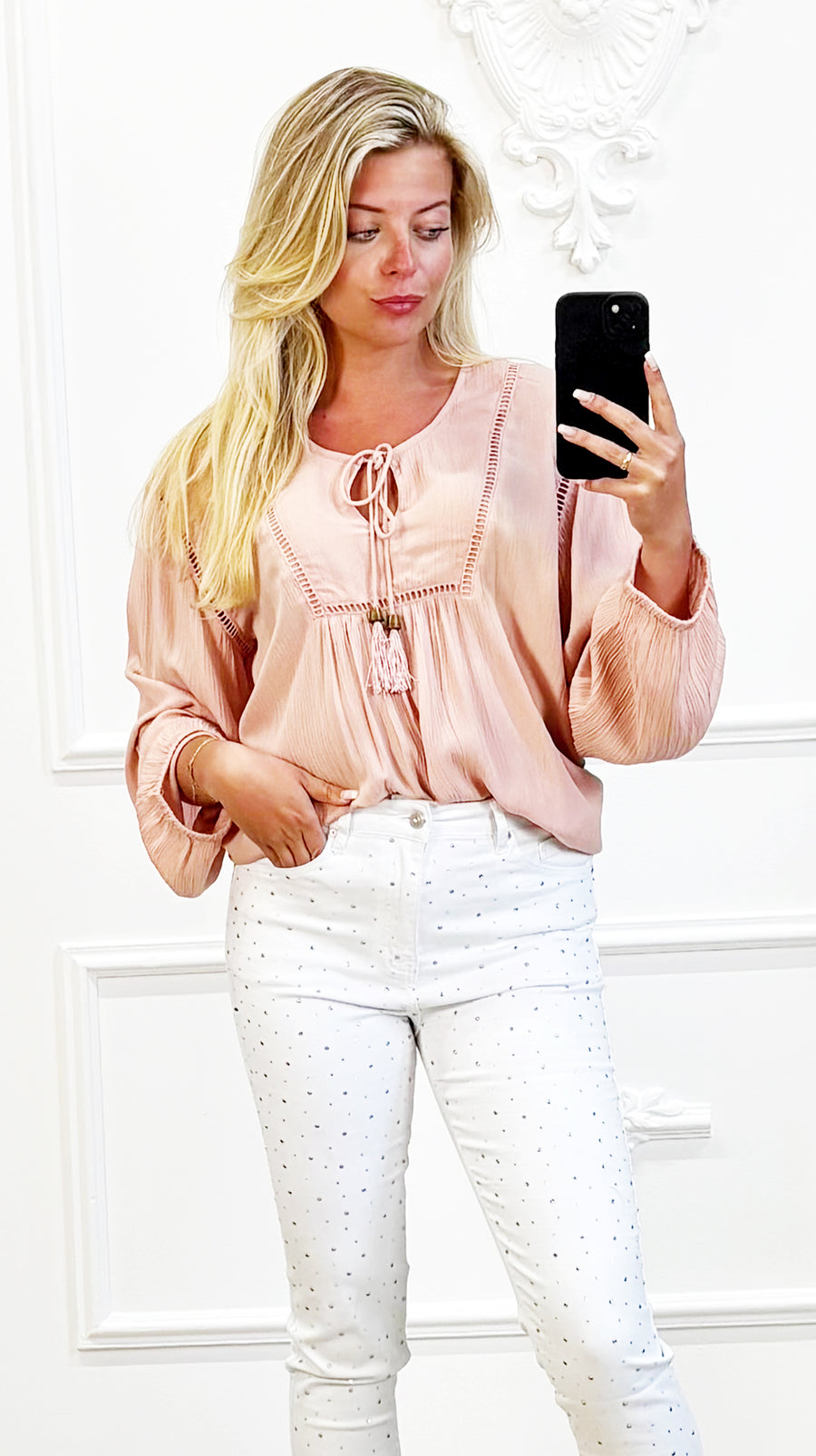 Boho Blouse Perzik Kwastjes