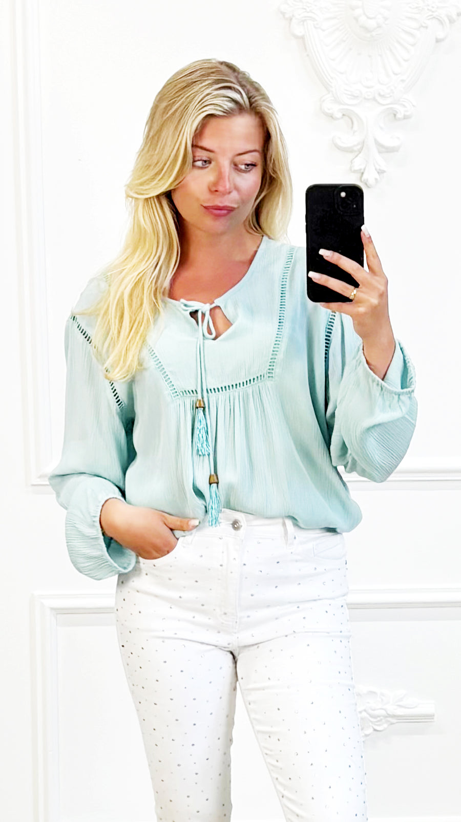 Boho Blouse Mint Met Detail