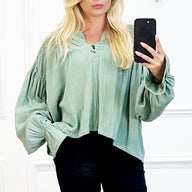 Boho Blouse met Pofmouwen Groen