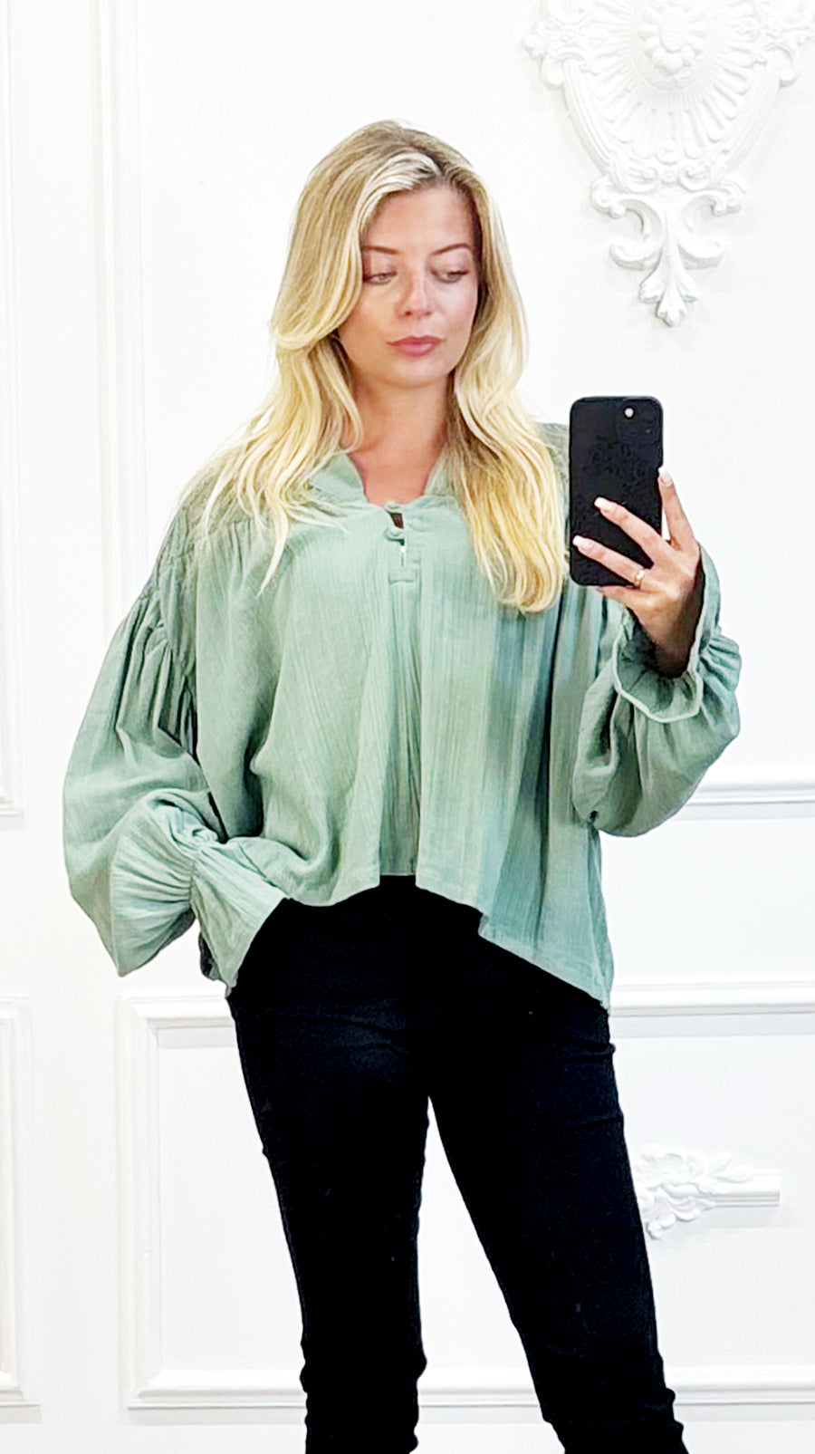 Boho Blouse met Pofmouwen Groen