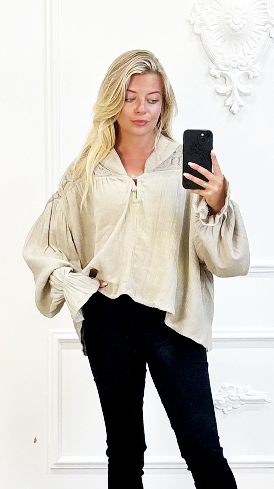 Boho Blouse met Pofmouwen lichtgoud