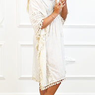 "Beige Boho Midi Jurk met Kwastjes"