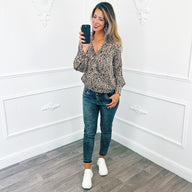 Top Satijn Print Camel
