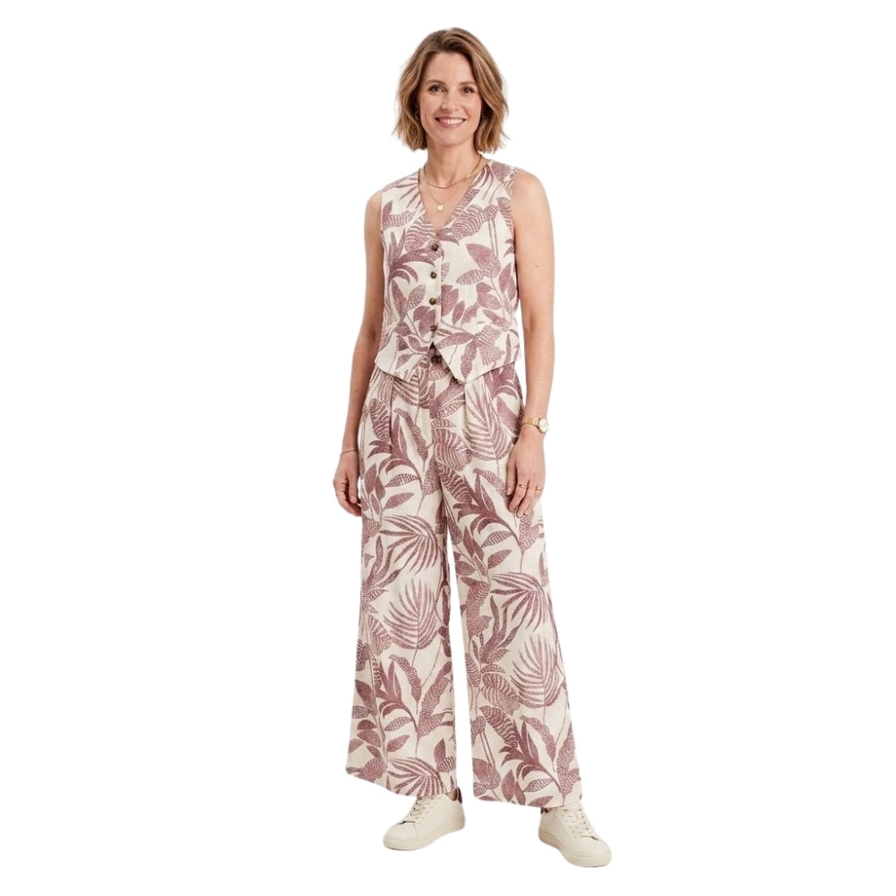 Zara co-ord set met gilet en wijde broek bladprint roze voor dames