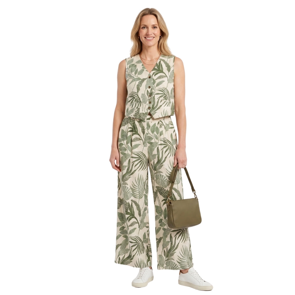 Zara co-ord set met gilet en wijde broek bladprint groen voor dames