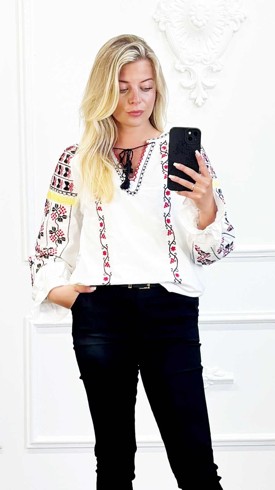 Witte Boho Blouse met Borduursels