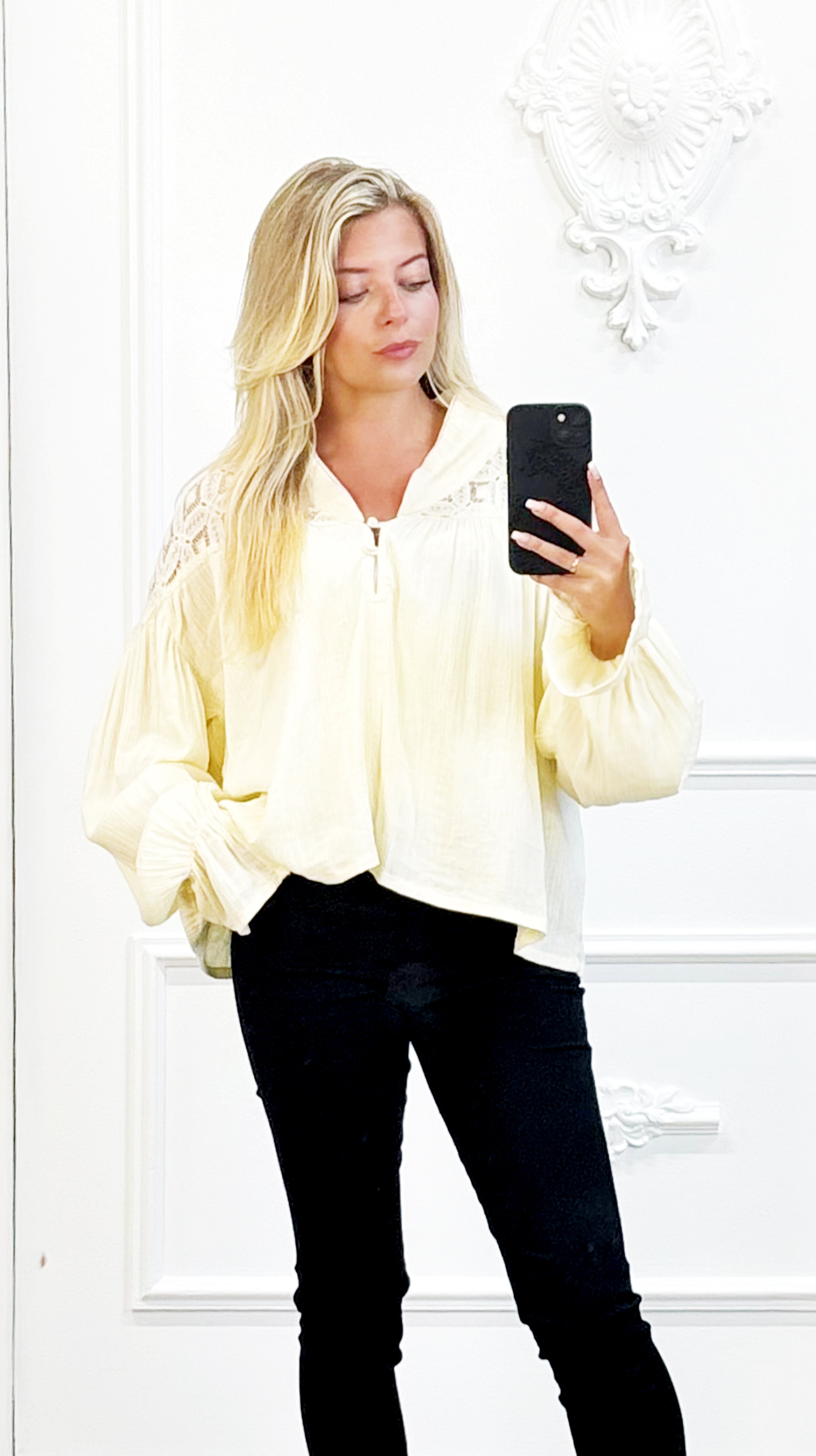 Boho Blouse met Pofmouwen Beige