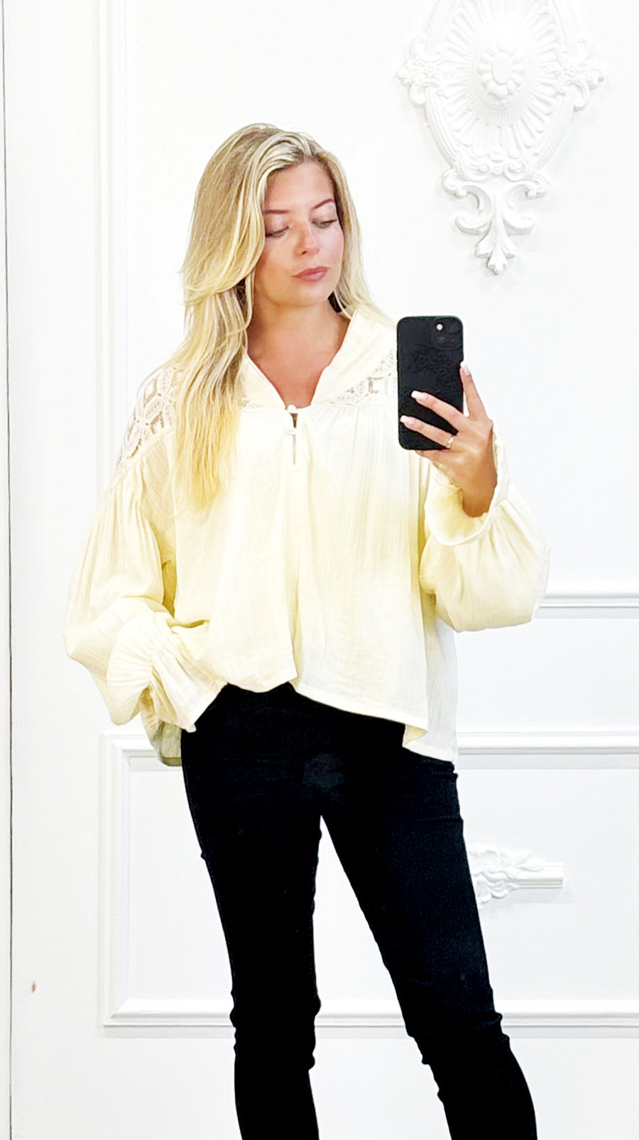 Boho Blouse met Pofmouwen Beige