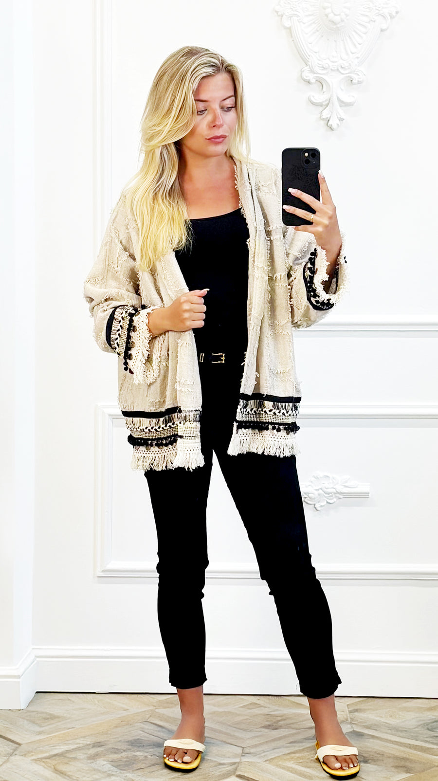 Jute kimono met franjes boho