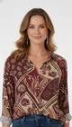 Bordeauxrood Beige Shirt met Abstract Patroon en 20% Wol